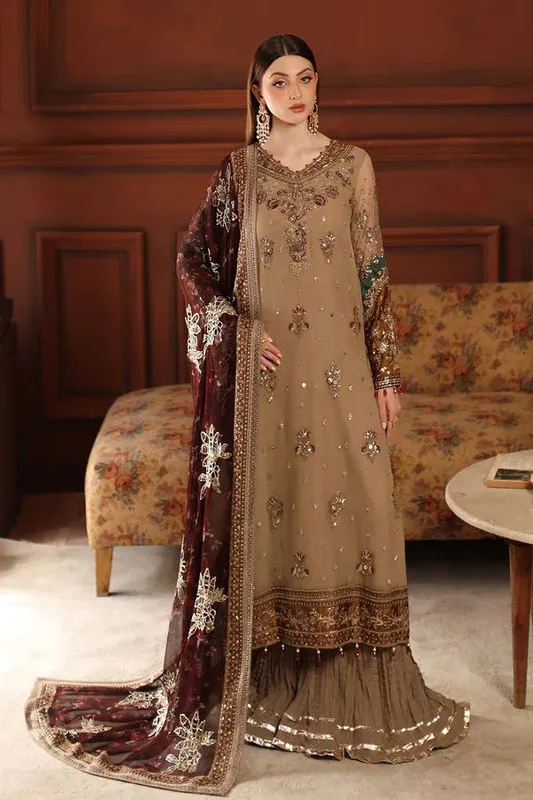 Nureh Alfaaz Formals Light Brown Raw Silk – view 1 – Poshaq