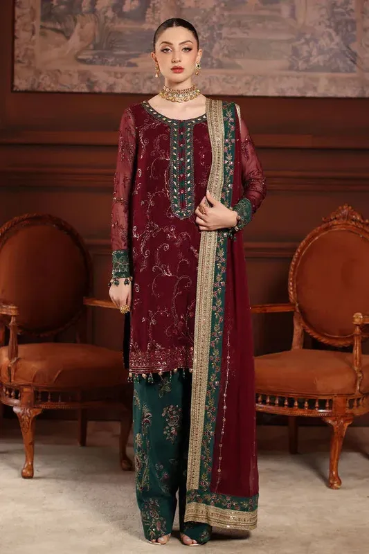 Nureh Alfaaz Formals Blood Red Raw Silk – view 1 – Poshaq
