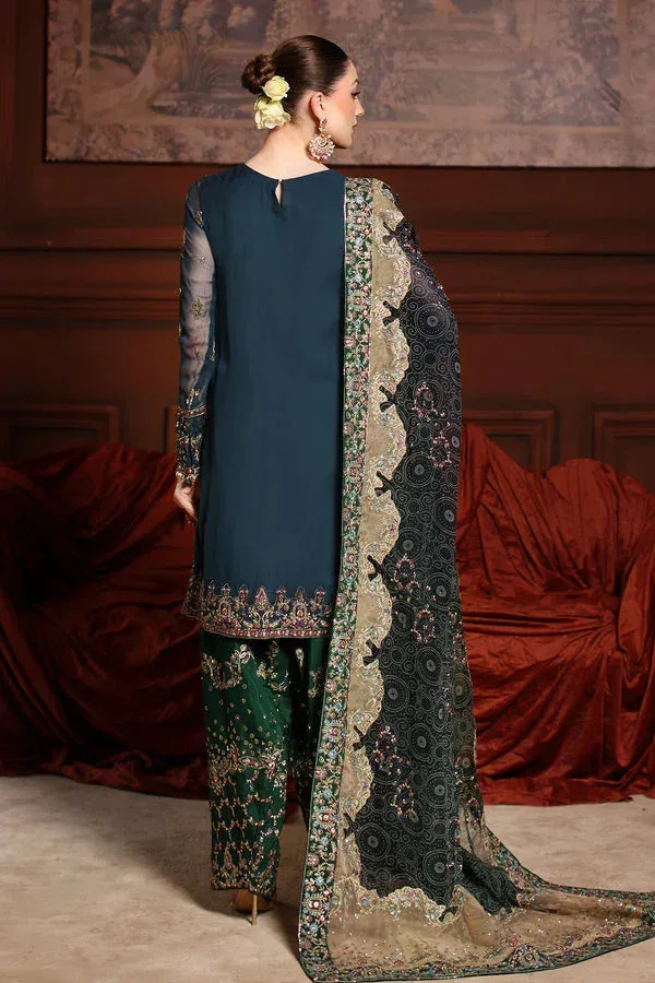 Nureh Alfaaz Formals Dark Teal Blue Raw Silk – view 2 – Poshaq