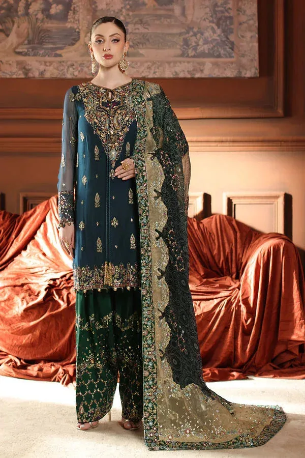 Nureh Alfaaz Formals Dark Teal Blue Raw Silk – view 3 – Poshaq