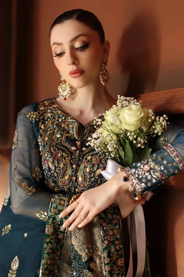 Nureh Alfaaz Formals Dark Teal Blue Raw Silk – view 4 – Poshaq