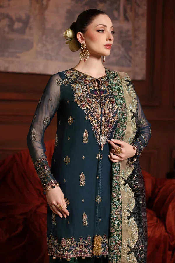 Nureh Alfaaz Formals Dark Teal Blue Raw Silk – view 6 – Poshaq