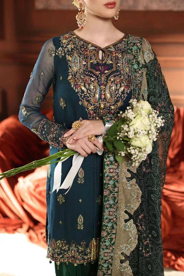 Nureh Alfaaz Formals Dark Teal Blue Raw Silk – view 7 – Poshaq