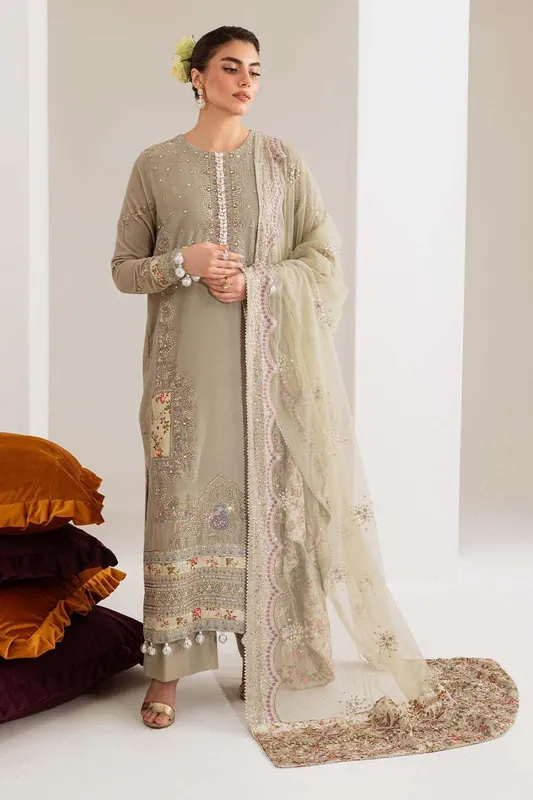 Nureh Maya Velvet Gray Olive Raw Silk – view 1 – Poshaq