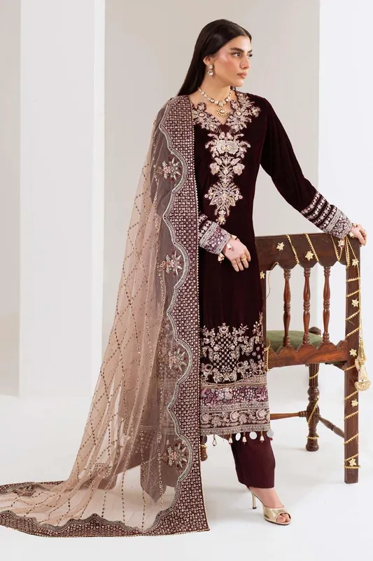 Nureh Maya Velvet Maroon Raw Silk – view 1 – Poshaq