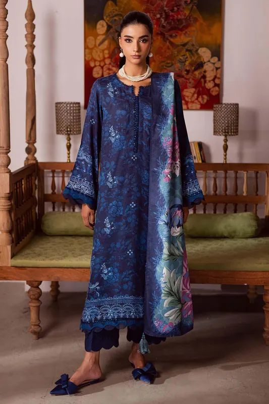 Nureh Linen Jacquard ink blue Jacquard – view 1 – Poshaq