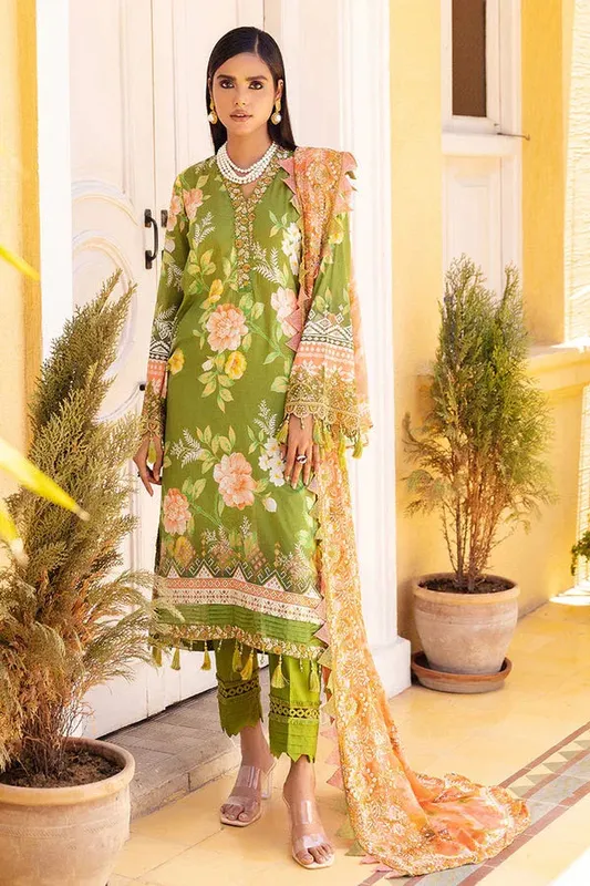 Nureh Gardenia 25 mehndi green Chiffon – view 1 – Poshaq