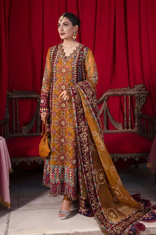Nureh Jhoomro Formals Mustard Raw Silk – view 1 – Poshaq