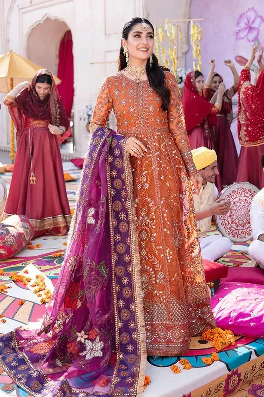 Nureh Jhoomro Formals Orange Cotton Silk – view 1 – Poshaq