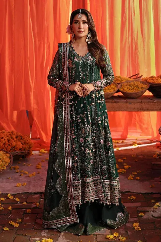 Nureh Jhoomro Formals Green Raw Silk – view 1 – Poshaq