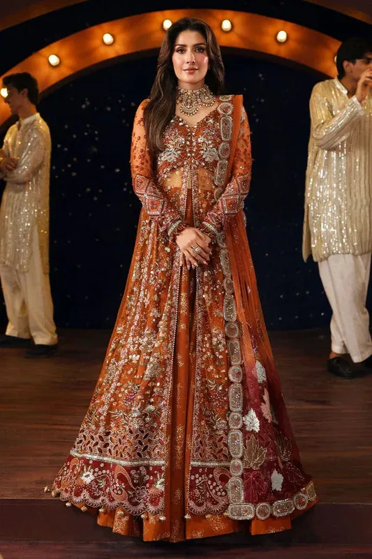 Nureh Jhoomro Formals Orange Raw Silk – view 1 – Poshaq