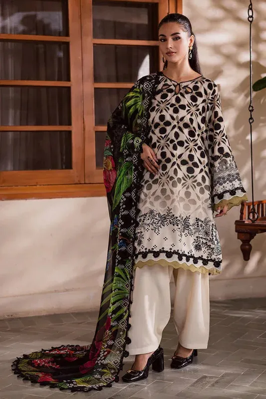Nureh Signature Printed Linen Cream Chiffon – view 1 – Poshaq