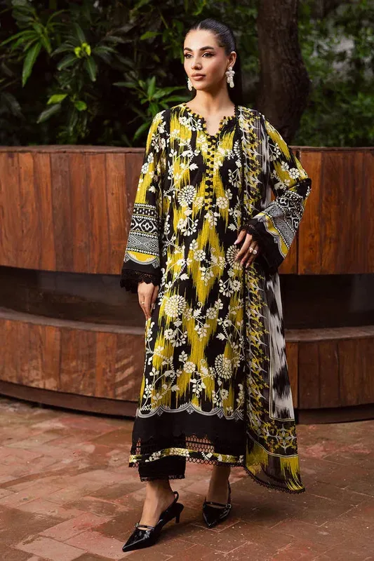 Nureh Signature Printed Linen Yellow Chiffon – view 1 – Poshaq