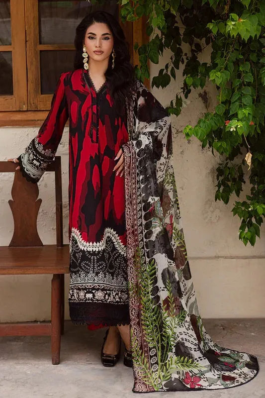 Nureh Signature Printed Linen black Chiffon – view 1 – Poshaq