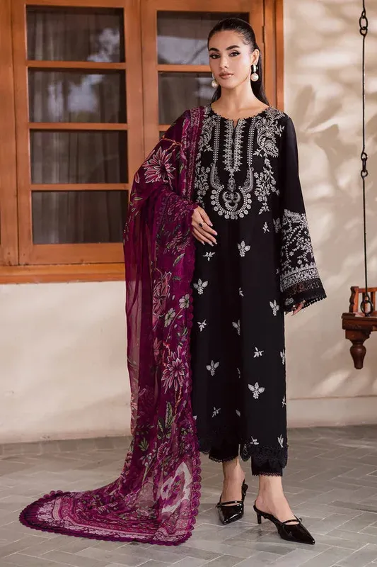 Nureh Signature Printed Linen black Chiffon – view 1 – Poshaq