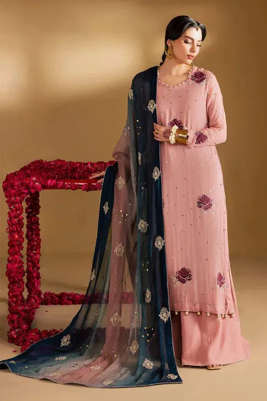 Nureh Mukeshkari Luxe blush pink Raw Silk – view 1 – Poshaq