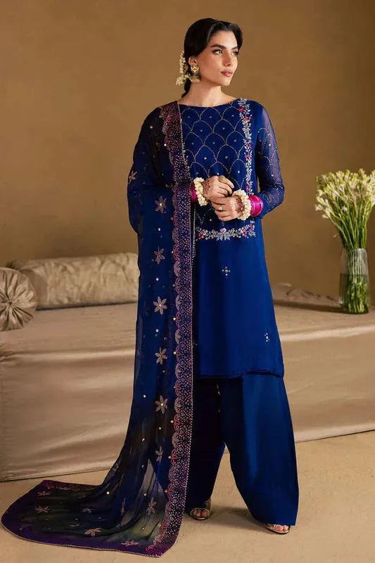 Nureh Mukeshkari Luxe Blue Raw Silk – view 1 – Poshaq
