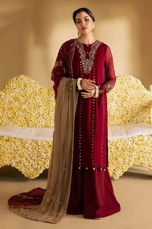 Nureh Mukeshkari Luxe Maroon Raw Silk – view 1 – Poshaq