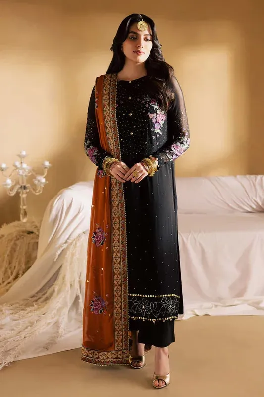 Nureh Mukeshkari Luxe Black Raw Silk – view 1 – Poshaq