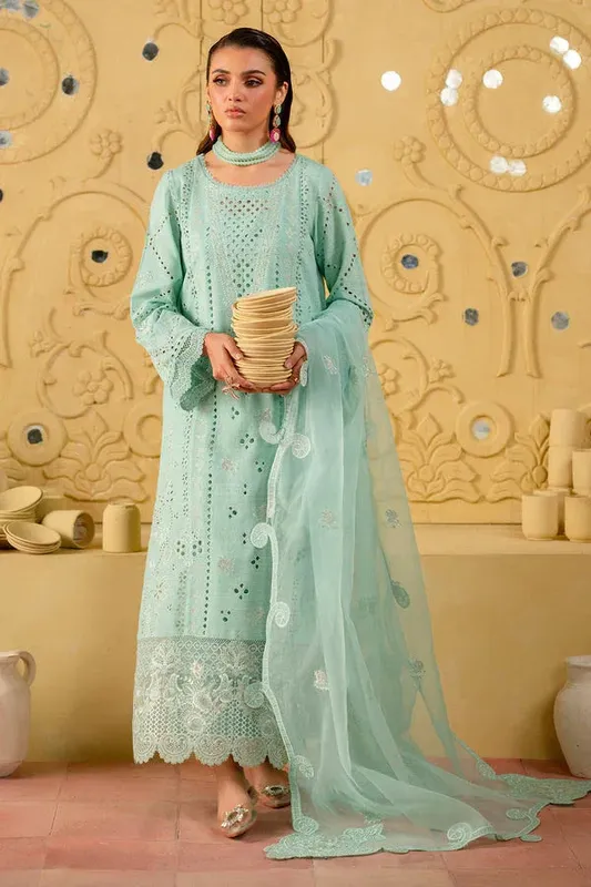 Nureh Karandi 25 Sea Green Organza – view 1 – Poshaq