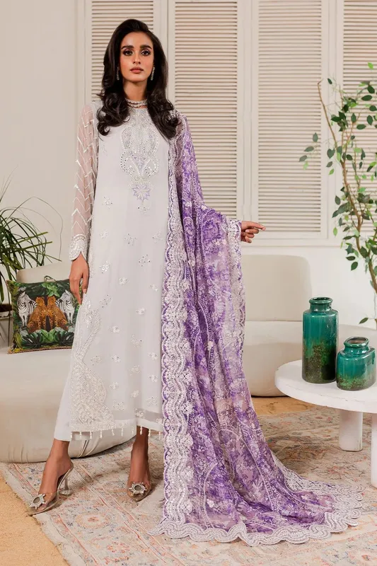 Nureh Fancy Formals White Raw Silk – view 1 – Poshaq