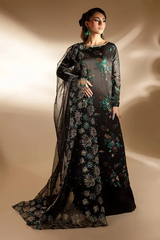 Nureh Fancy Formals Black Raw Silk – view 1 – Poshaq