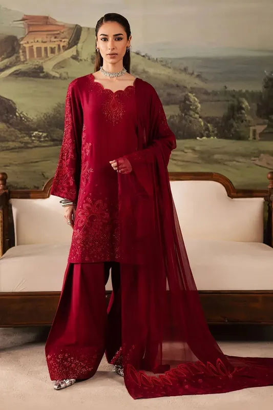 Nureh Shades of Winter Blood Red Raw Silk – view 1 – Poshaq