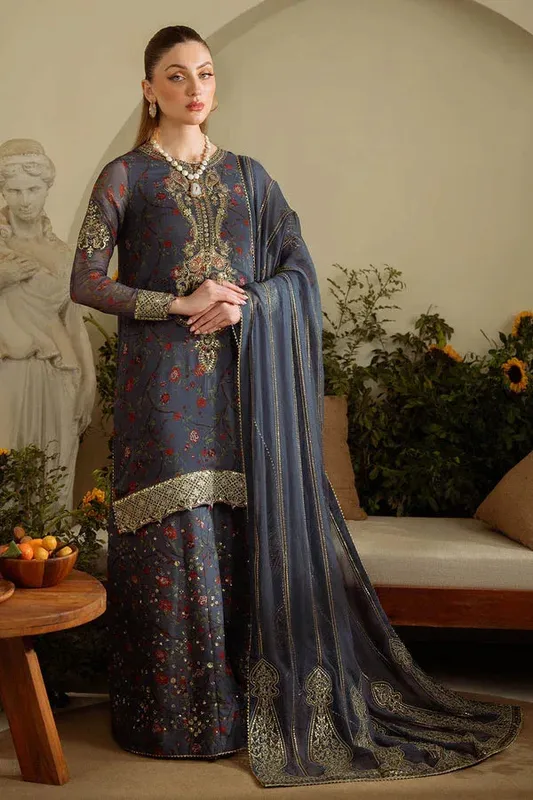 Nureh Amaya Formals Denim Blue Organza – view 1 – Poshaq