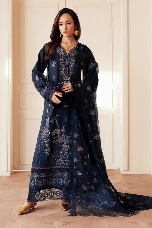 Nureh Feya Eid Collection Navy Blue Chiffon – view 1 – Poshaq