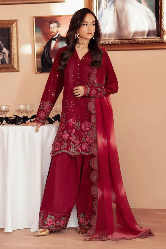 Nureh Feya Eid Collection Carmine Chiffon – view 1 – Poshaq