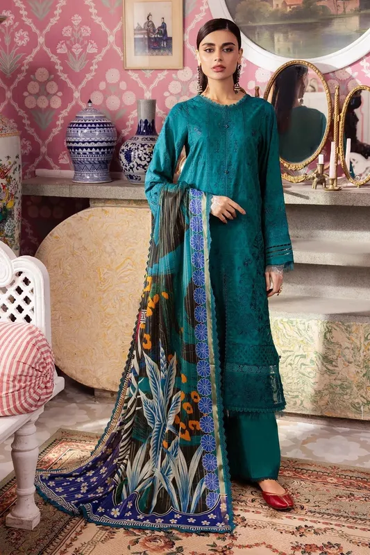 Nureh Maya Lawn Teal Jacquard – view 1 – Poshaq