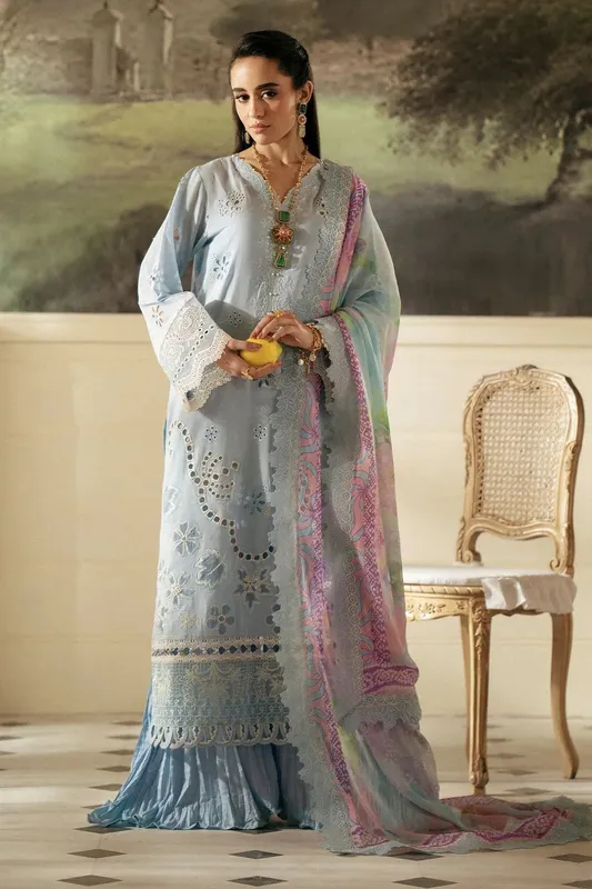 Nureh Maya Lawn Blue Chiffon – view 1 – Poshaq