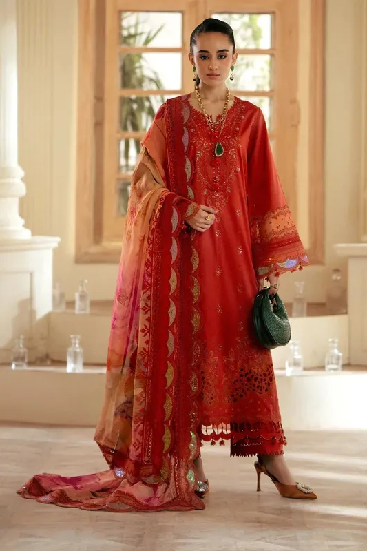 Nureh Maya Lawn Red Chiffon – view 1 – Poshaq