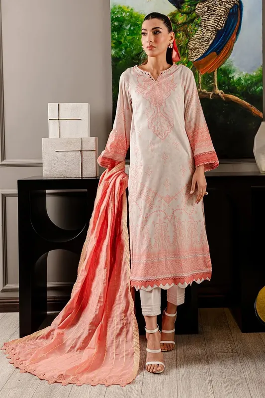 Nureh Printed lawn 25 Teal Cotton – view 1 – Poshaq