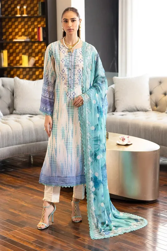 Nureh Printed lawn 25 Off White Chiffon – view 1 – Poshaq