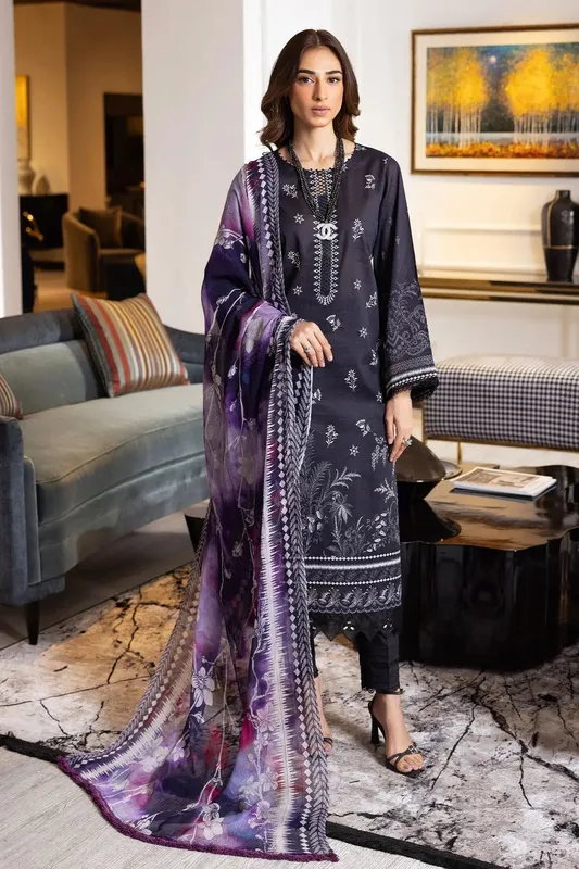 Nureh Printed lawn 25 Black Chiffon – view 1 – Poshaq