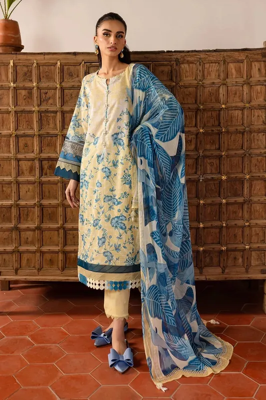 Nureh Printed lawn 25 Ivory Chiffon – view 1 – Poshaq
