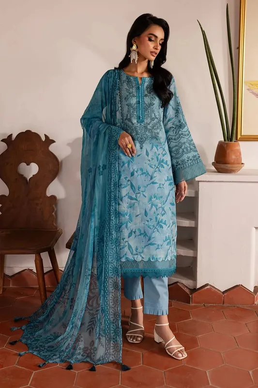 Nureh Printed lawn 25 Blue Chiffon – view 1 – Poshaq