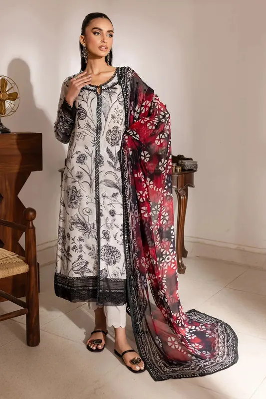 Nureh Printed Lawn 25 Off White Chiffon – view 1 – Poshaq