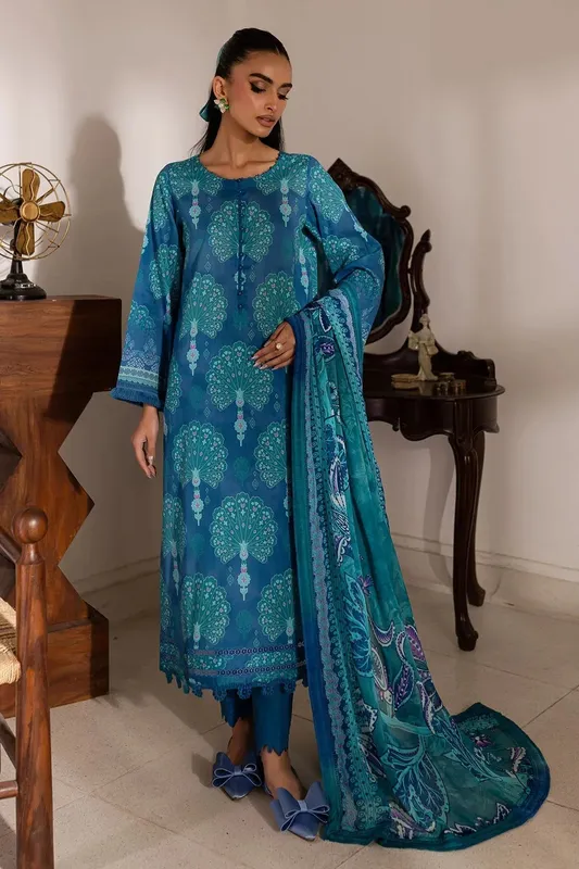 Nureh Printed Lawn 25 Blue Chiffon – view 1 – Poshaq