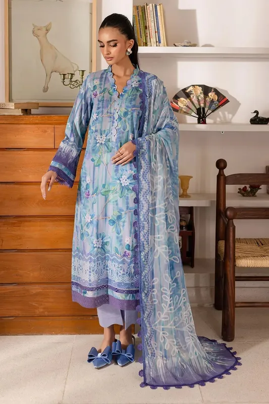 Nureh Printed Lawn 25 Light Lavender Chiffon – view 1 – Poshaq