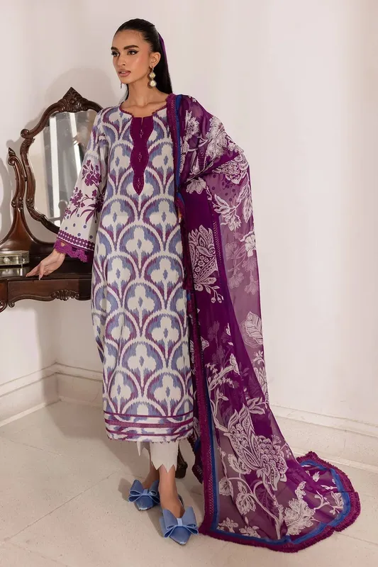 Nureh Printed Lawn 25 Off White Chiffon – view 1 – Poshaq