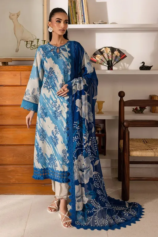 Nureh Printed Lawn 25 Off White Chiffon – view 1 – Poshaq