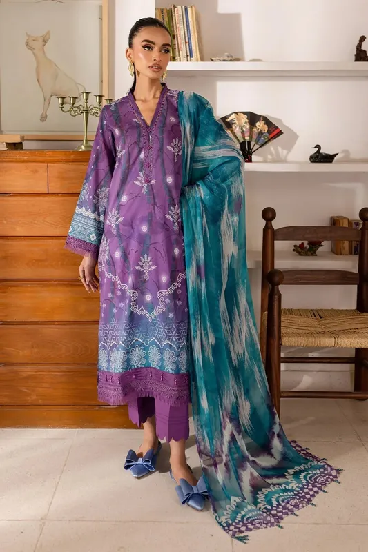 Nureh Printed Lawn 25 Purple Chiffon – view 1 – Poshaq