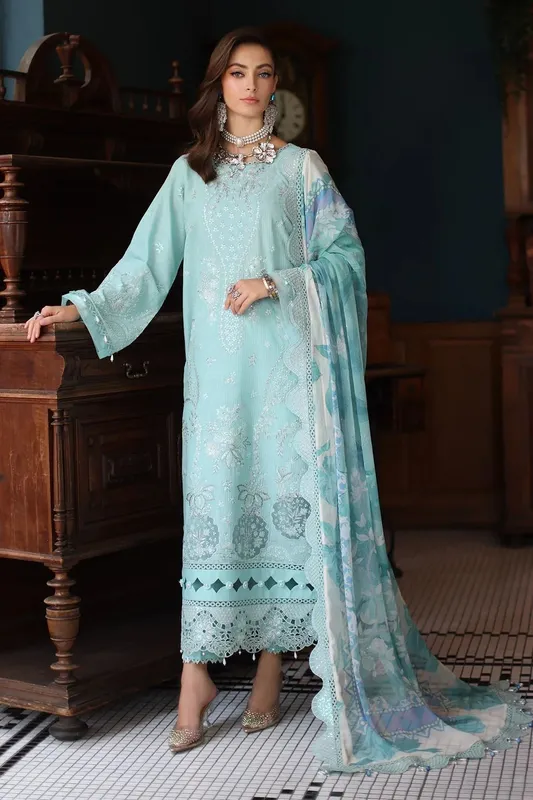 Nureh Maya Lawn Light Ferozi Chiffon – view 1 – Poshaq