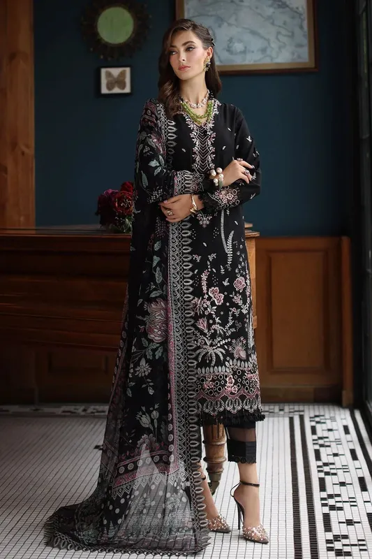 Nureh Maya Lawn Black Chiffon – view 1 – Poshaq
