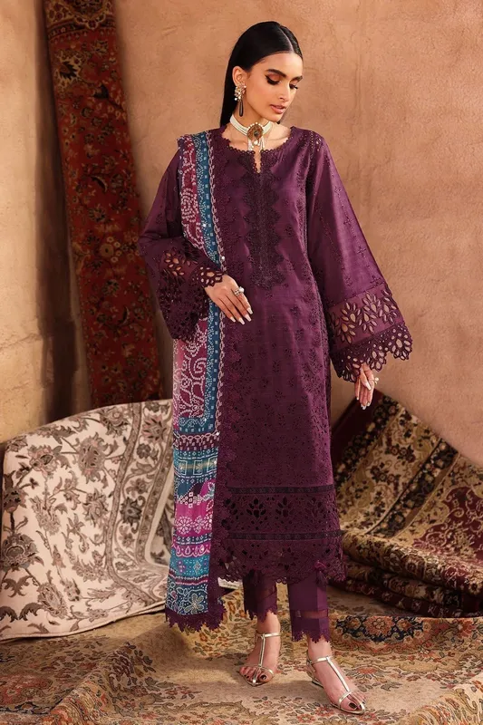Nureh Bazaar Lawn Dark Plum Chiffon – view 1 – Poshaq