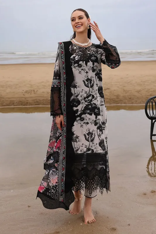 Nureh Gardenia Embroidered Lawn 25 Black Chiffon – view 1 – Poshaq