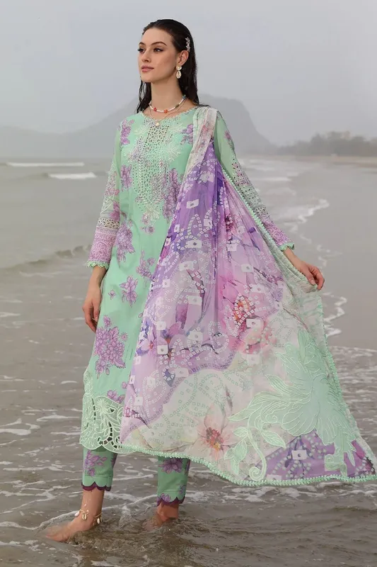Nureh Gardenia Embroidered Lawn 25 IceBery Green Chiffon – view 1 – Poshaq