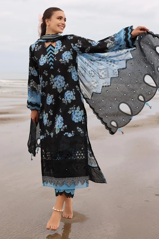 Nureh Gardenia Embroidered Lawn 25 Black Chiffon – view 1 – Poshaq